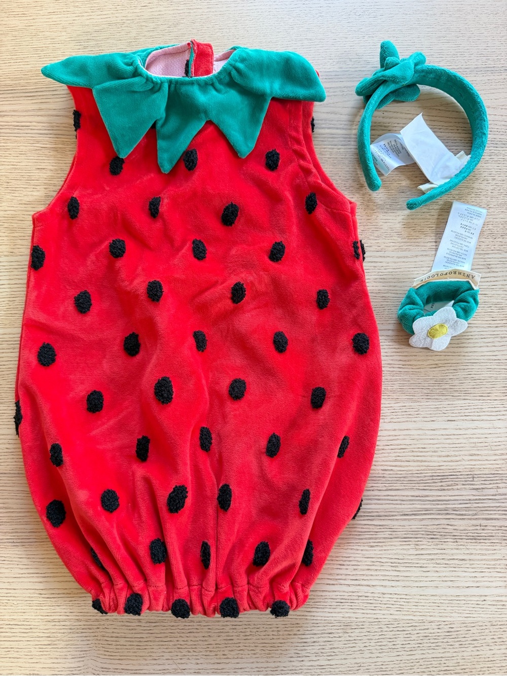 NWT Anthropologie infant/toddler Strawberry Costume with Headband and bracelet
